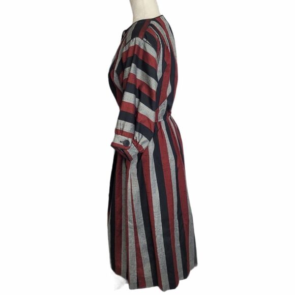 VINTAGE 70s dress striped button up half sleeve S - Picture 2 of 8
